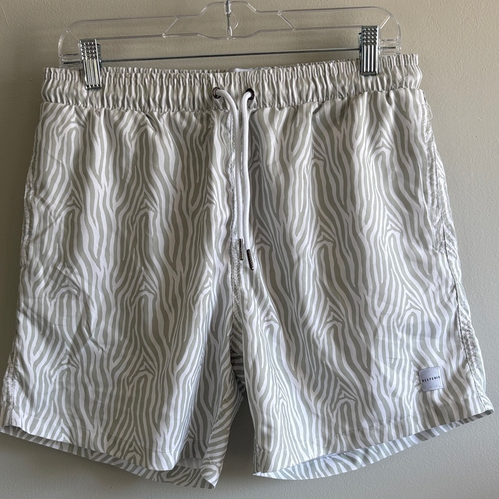 AllFenix XL Swim Shorts Lined Drawstring Beige Neutral Print Athleisure